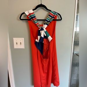 Lulu’s Joyful Red Orange Multi Stripe Tie-Back Mini Dress